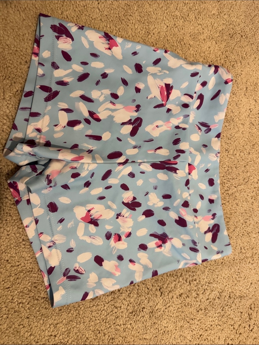 Bloch Light Blue Floral Dance Shorts with Purple Accents